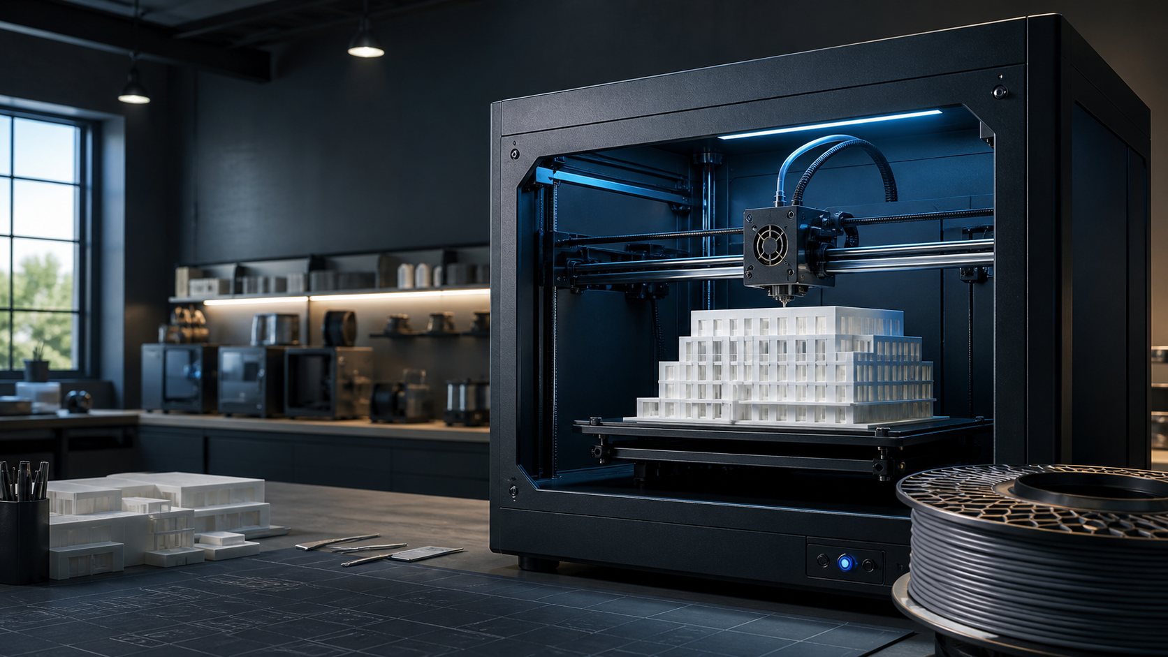 3D-принтер печатает архитектурный прототип